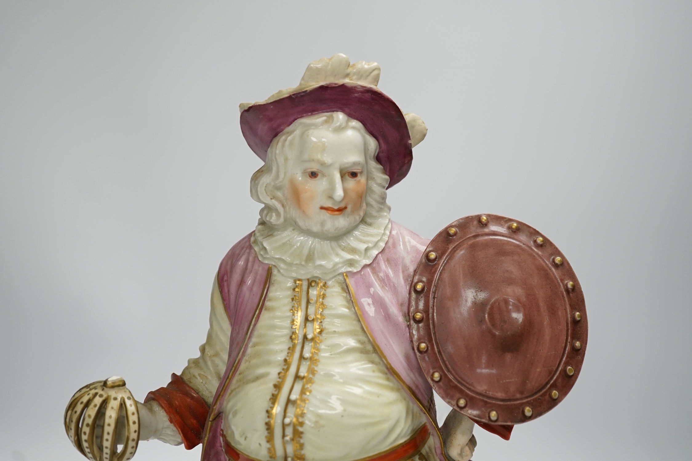 A Derby figure of David Garrick as Richard III, early 19th century, (lacking original sword), 31cm. Condition - poor